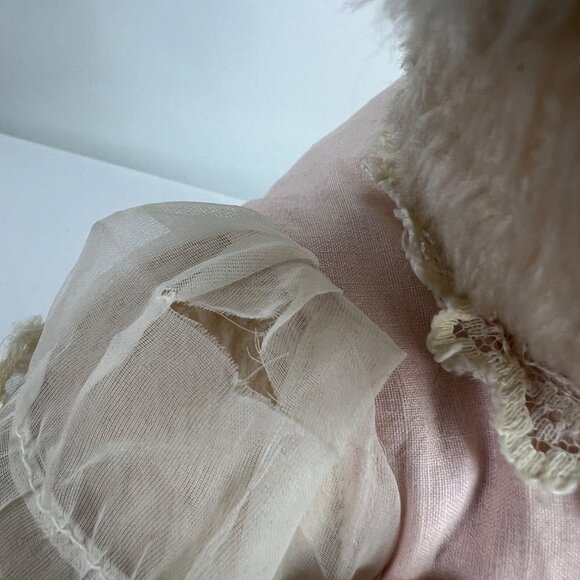 VTG articulated Teddy Bear In Pink Dress With Lace Movable Head Arms Legs Clara - Picture 2 of 8